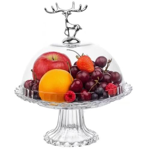 صحن تقديم زجاجي بغطاء