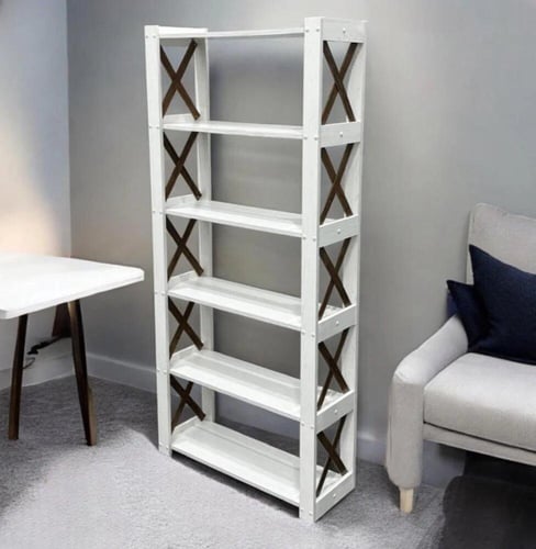 رف خشب 6 أرفف أنيقة للمداخل والزوايا الوان متعددة