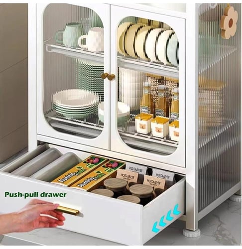 خزانة مع درج لتنظيم أدوات المطبخ معدني اسود وابيض