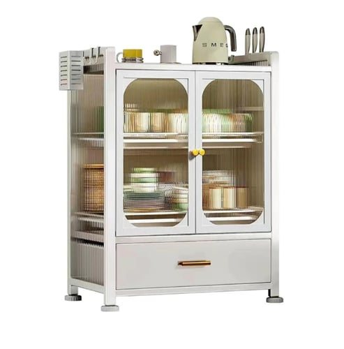 خزانة مع درج لتنظيم أدوات المطبخ معدني اسود وابيض