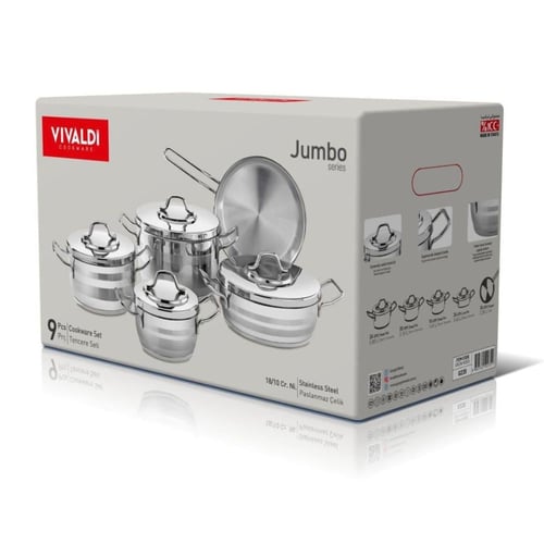 طقم قدور استيل تركي 9 قطع بجودة عالية 18/10 VIVALD...