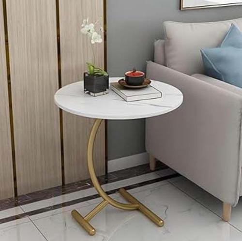 طاولة خدمة جانبية خشب وحديد لون ذهبي شكل رخامي