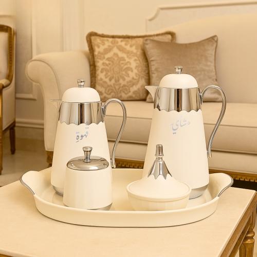 طقم 6 قطع ترمس شاي وترمس قهوة وصينية وتمرية وسكرية...