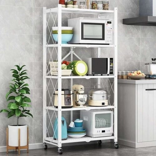 رف تخزين حديد قابلة للطي 5 أدوار أسود / أبيض