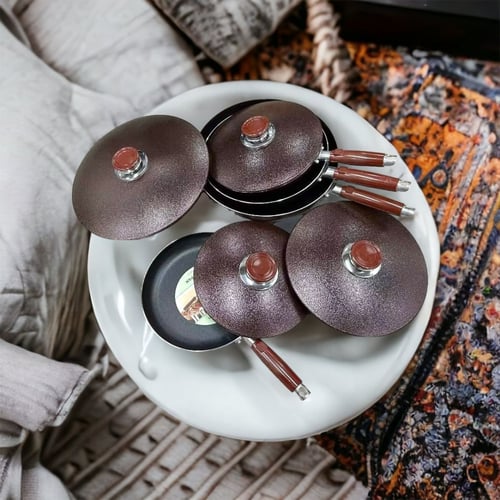 طقم مقلاه 4 قطع لون بني غامق بمقاسات متعددة