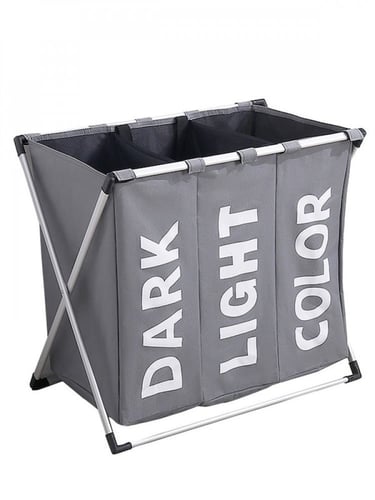 سلة غسيل 3 اقسام قماش بحامل معدني