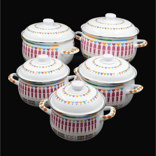 طقم قدور شينكو 5 قطع كبيرة بنقشة تراثية