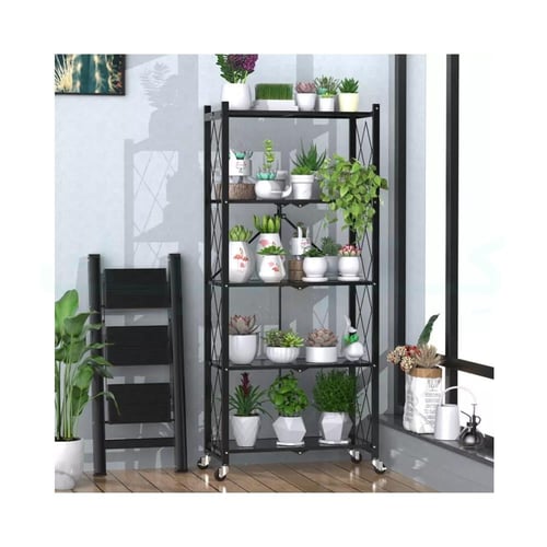 رف تخزين حديد قابلة للطي 5 أدوار أسود / أبيض