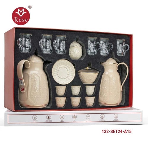 طقم ضيافة متكامل من روز 24 قطعة