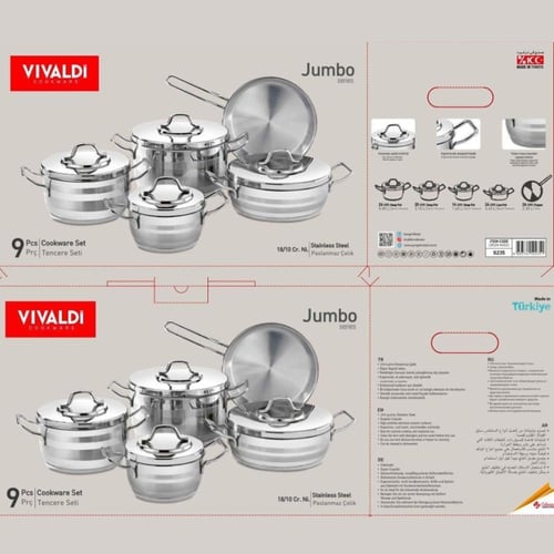 طقم قدور استيل تركي 9 قطع بجودة عالية 18/10 VIVALD...