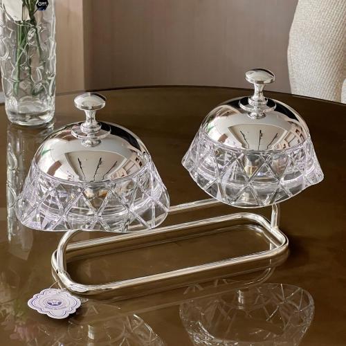 صينيات تقديم فاخرة علبتين باغطية وقاعدة استيل