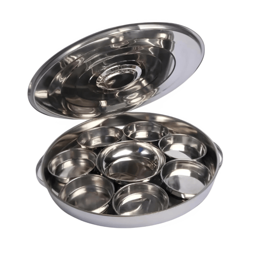 صحن فطور استيل 9 قطع بغطاء