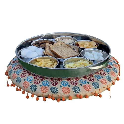 صحن فطور استيل 9 قطع بغطاء