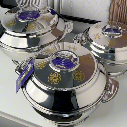 طقم حافظات استيل وذهبي 3 قطع كبير2500+3500+5000