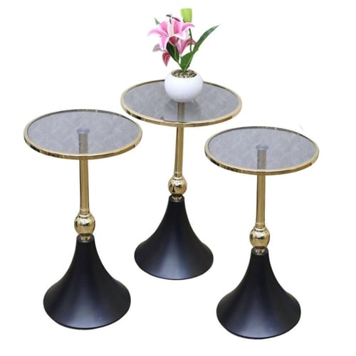 طقم طاولات خدمة 3 حبات مدور مختلف المقاسات ذهبي مع...