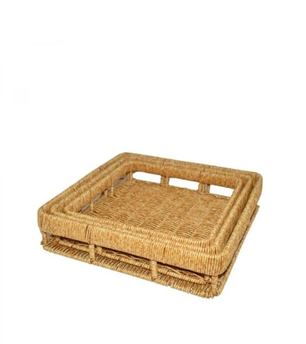 طقم صواني تقديم راتان 3 قطعة وثلاثة اشكال إختيارية