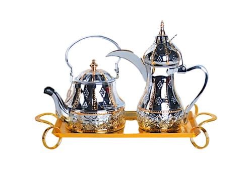 طقم ضيافة دلة وبراد مع صينية استيل48 onz حجم كبير