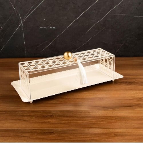 صحن تقديمات استيل بالون البيج وبغطاء اكريلك