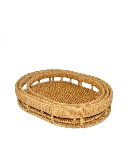 طقم صواني تقديم راتان 3 قطعة وثلاثة اشكال إختيارية