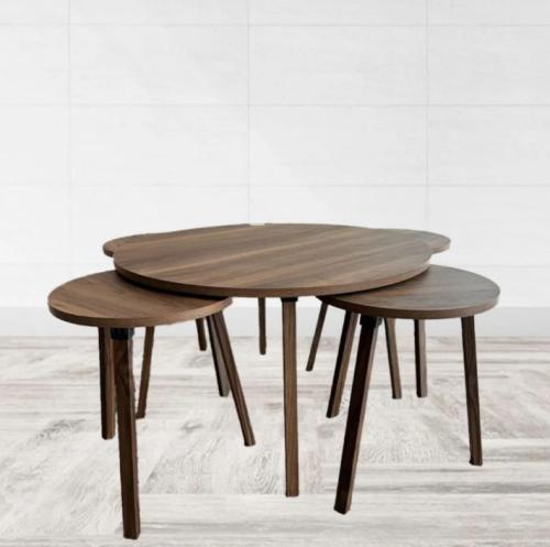 طقم طاولات خشب 5 قطع لون بني غامق