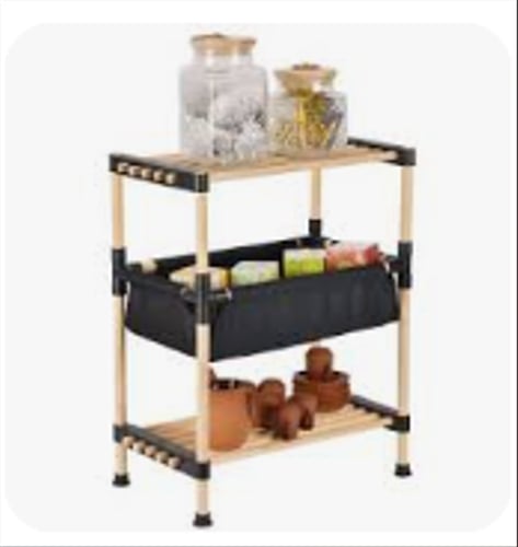 رف خيزران خشب 3 دور مع سلة