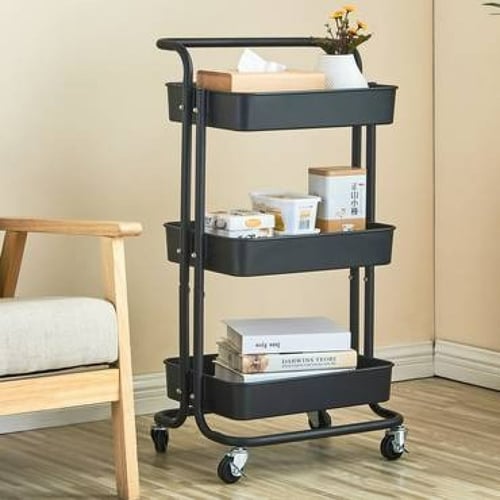 عربية تقديم معدنية متحركة اسود وابيض