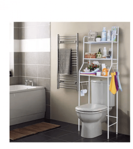 رف تخزين للمرحاض من 3 طبقات أبيض