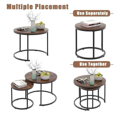 طقم طاولات قهوة وسط خشب بقواعد معدن