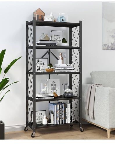 رف تخزين حديد قابلة للطي 5 أدوار أسود / أبيض