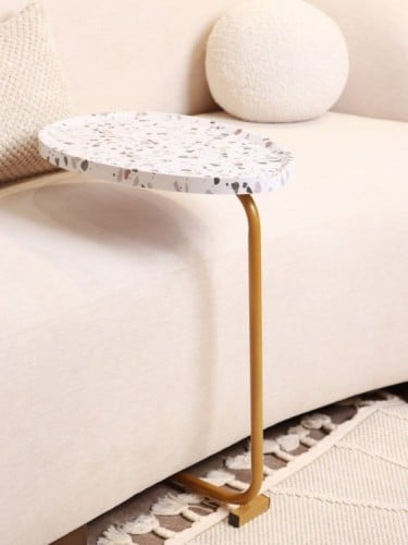 طاولة خدمة رخامي ابيض بقاعدة ذهبي