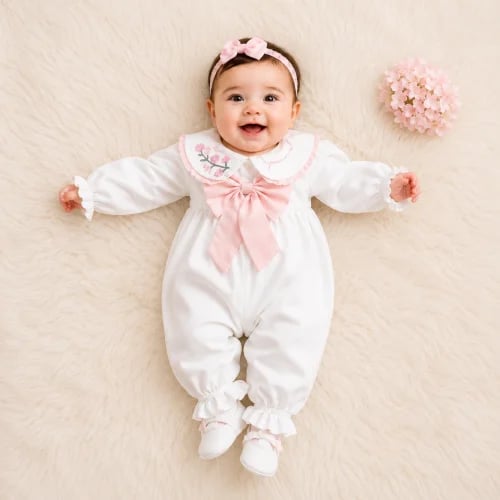 Baby overall embroidered - pink