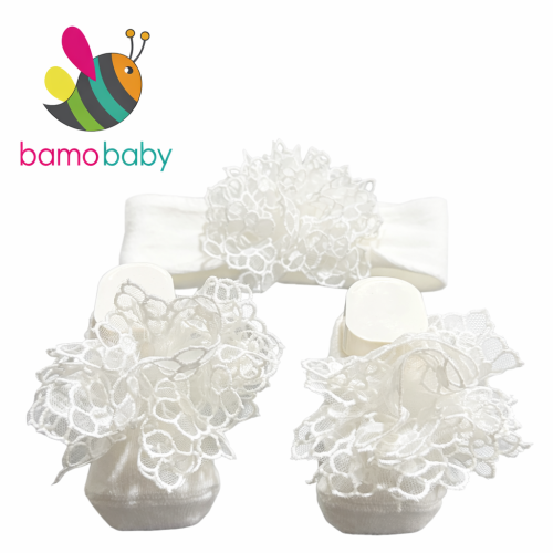 شراب مواليد مع ربطة رأس – Royal Lace (أوف وايت