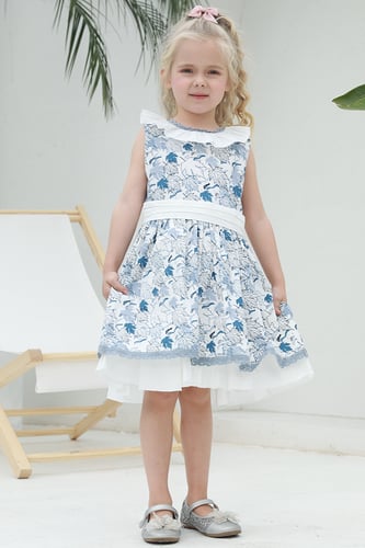 فستان بناتي ازرق مشجر 1324