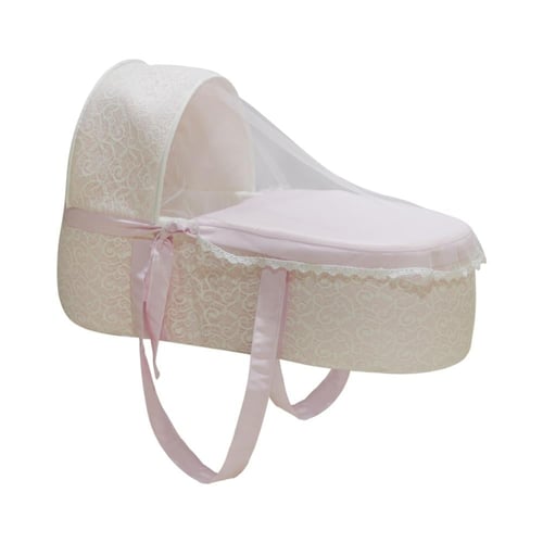 سلة موسى للمواليد مزودة بدانتيل - لون وردي