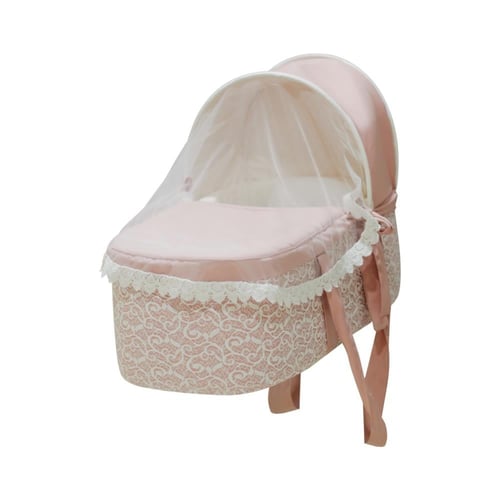 سلة موسى للمواليد مزودة بدانتيل - لون وردي
