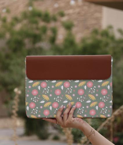 Laptop Sleeve - Green flowers