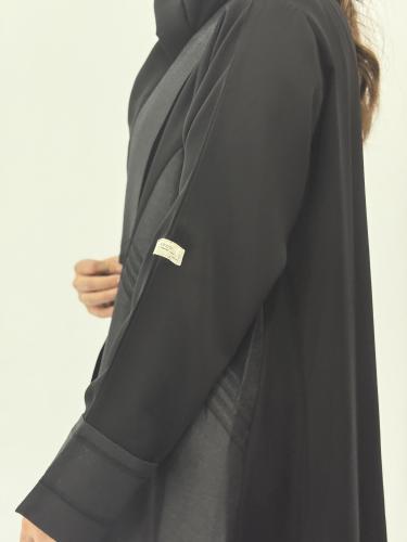 عباية من الكريب الأسود والاورجنزا - KR-1003