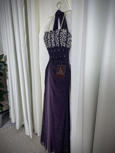 فستان لمعه موف مطرز