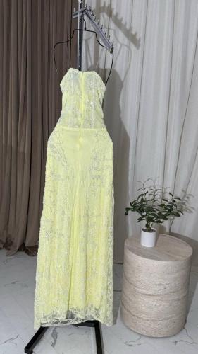 فستان دانتيل ليموني