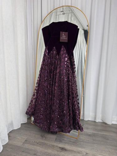 فستان سهره مخمل موف راقي