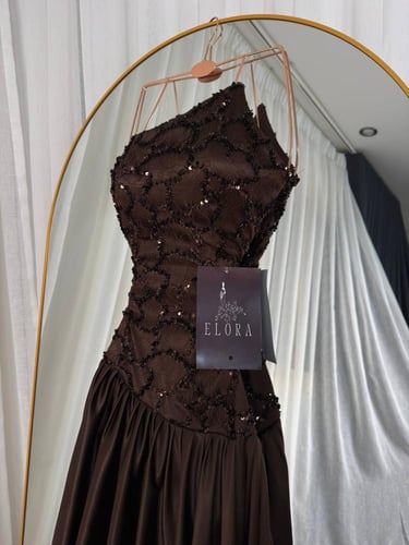 فستان بني سهره راقي للمناسبات