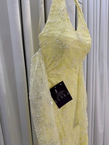 فستان ليموني مطرز شكً كامل