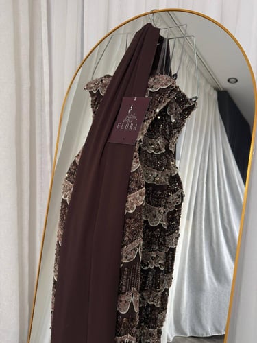 فستان بني سهره معا شال راقي