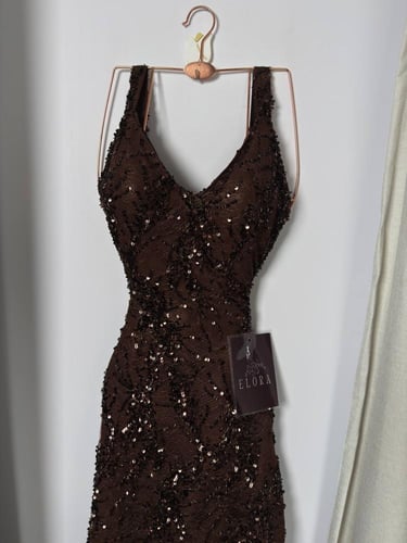 فستان سهره بني طويل