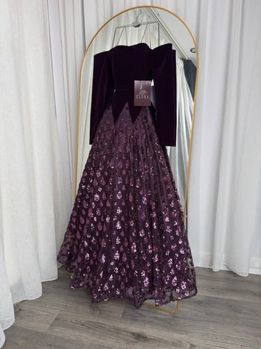 فستان سهره مخمل موف راقي