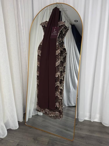 فستان بني سهره معا شال راقي