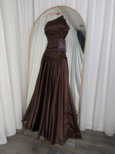 فستان بني سهره راقي للمناسبات