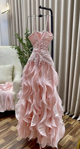 فستان سهره زهري معا تطريز يدوي