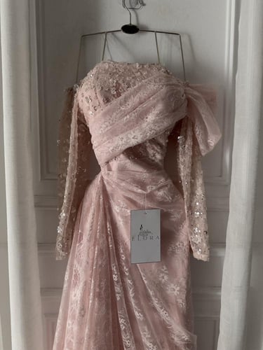 فستان زهري دانتيل سهره راقي