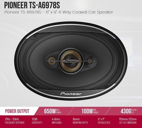 بايونير TS-A6978S – سماعات 6×9 رباعية (100W RMS /...